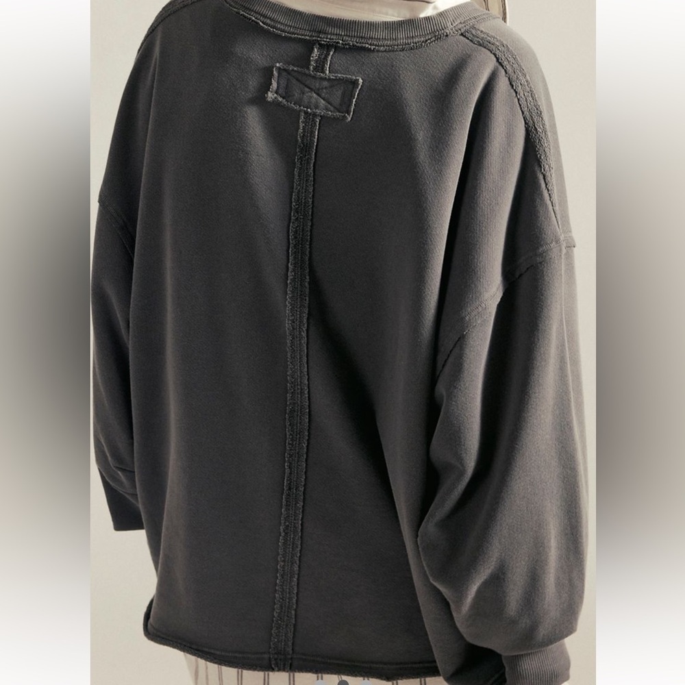 FREE PEOPLE WE THE FREE VENICE V-NECK GRAPHIC SWEATSHIRT UPSTATE NY NWOT sz L - Picture 2 of 10